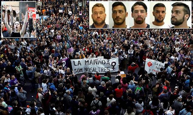 Mii de persoane protestează în Spania, după ce cinci bărbaţi acuzaţi că au violat o tânără au fost găsiţi nevinovaţi