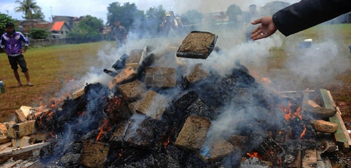 Poliţia indoneziană a aprins un joint uriaş! Jumătate de tonă de marijuana a ars în centrul unui oraş
