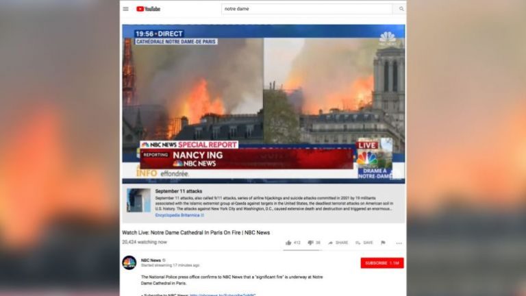 Eroare majoră la YouTube: Incendiul de la Notre Dame a fost prezentat ca o știre falsă!