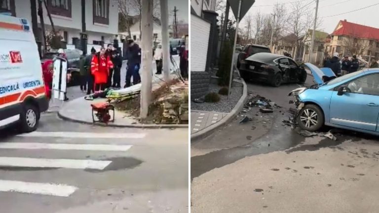 Trei maşini s-au făcut praf la Durlești! Şoferiţa unei Tesla a ajuns pe patul de spital