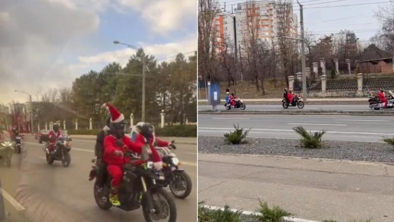 VIDEO/ Moși Crăciuni pe motociclete au fost văzuți astăzi pe străzile capitalei