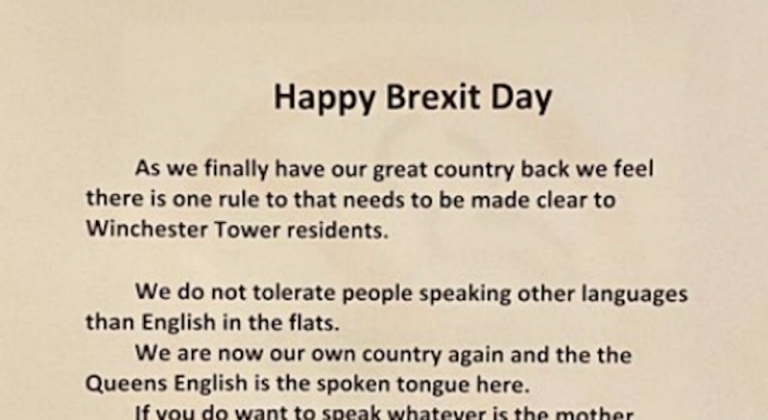 Anunţ pentru locatarii unui bloc din Norwich după Brexit- ‘Nu tolerăm oamenii care vorbesc alte limbi decât engleza’
