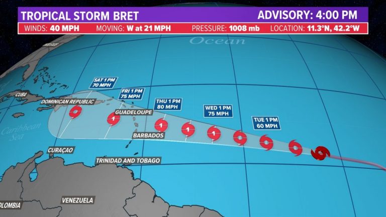 Furtuna tropicală Bret ar putea deveni uragan în următoarele zile
