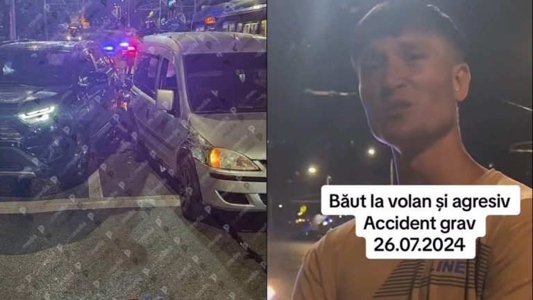 Accident în lanț provocat de un șofer băut în Chișinău.Pasagerul său s-a dat în spectacol și a ajuns „vedetă” pe TikTok