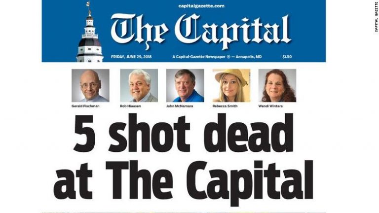 Publicaţia americană Capital Gazette a adus un omagiu victimelor atacului armat de joi