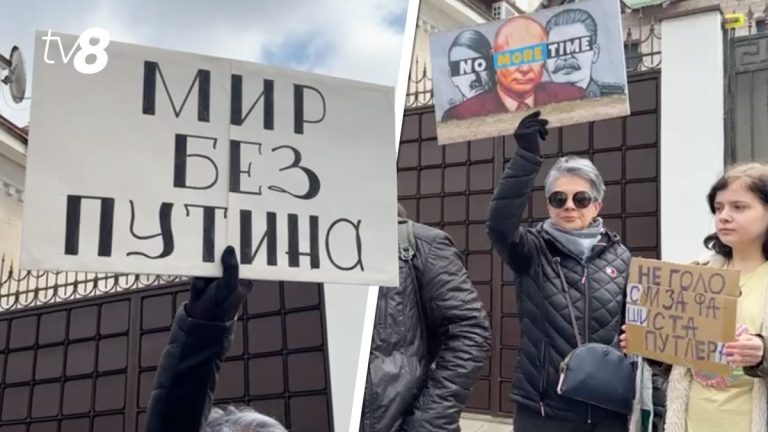 VIDEO/ Alegeri prezidențiale cu proteste la Ambasada Rusiei din Chișinău. „Jos Putin”