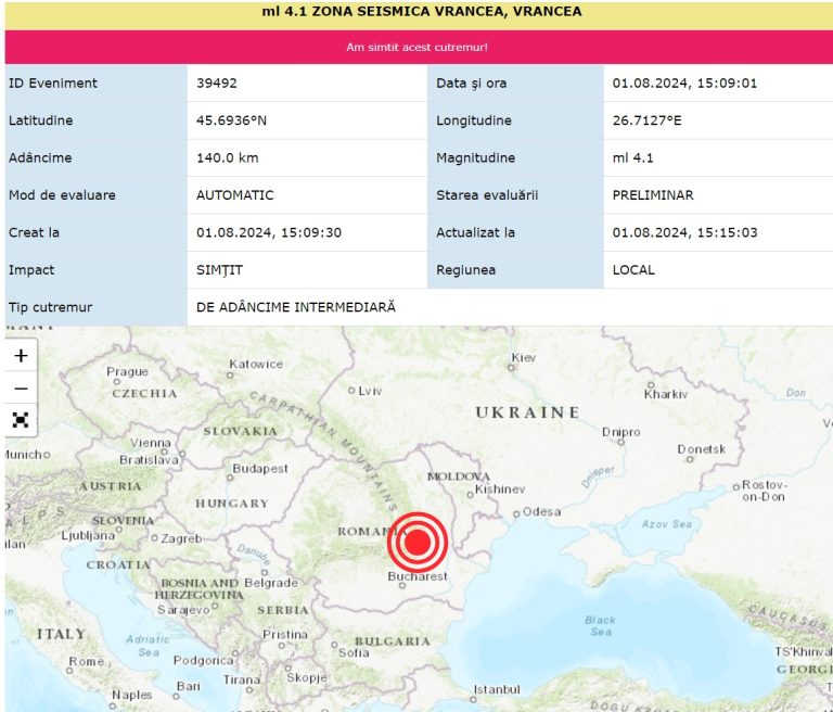 S-a zguduit Vrancea. A fost cutremur de 4.1 pe Richter