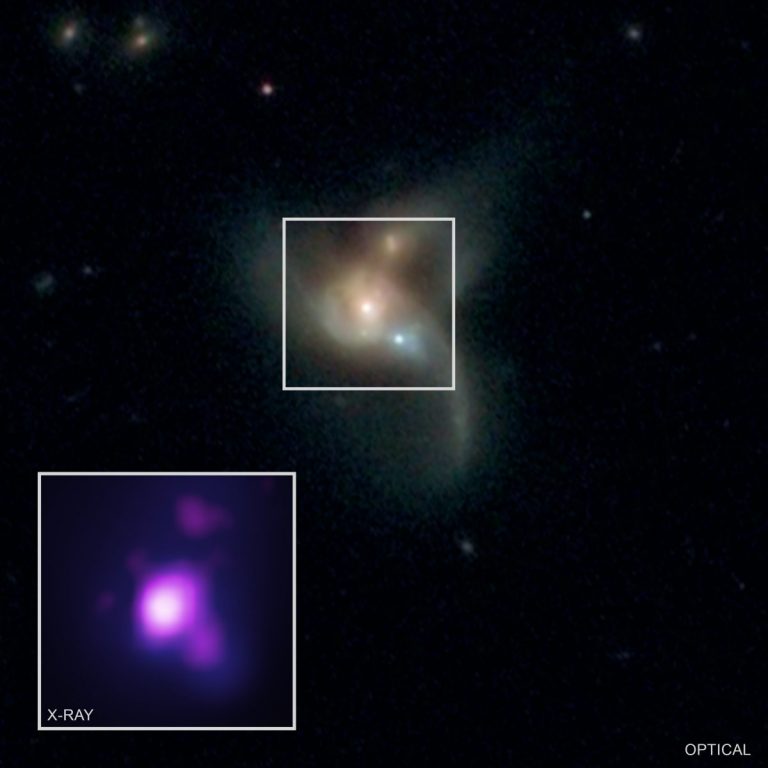 Găuri negre aflate pe traiectorie de coliziune, descoperite de observatorul Chandra al NASA