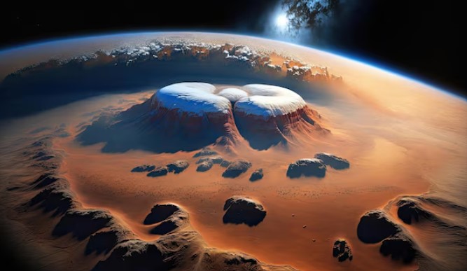 Chiciură descoperită în vârful vulcanilor gigantici de pe Marte