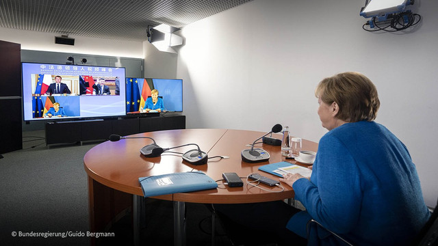 Merkel şi Macron au discutat prin videoconferinţă cu Xi Jinping, în contextul amplificării tensiunilor