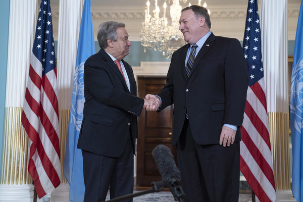 Pompeo şi Guterres au discutat la Washington situaţia din Orientul Mijlociu și procesul de dialog cu Coreea de Nord